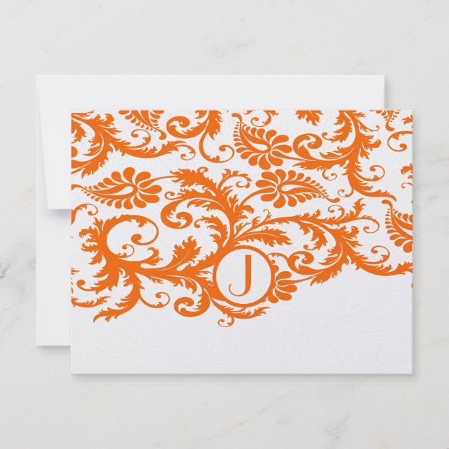 Svarskort på orange Funky Damask OSA Kort (Framsida)