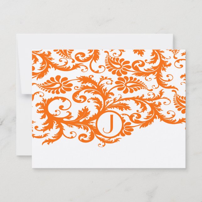 Svarskort på orange Funky Damask OSA Kort (Framsida)