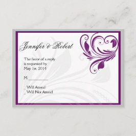 Svarskort på silver Lila Blommigt Heart Rulla Card OSA Kort