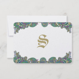 Svarskort Paisley Peacock Färg Bröllop OSA Kort