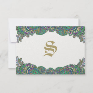 Svarskort Paisley Peacock Färg Bröllop OSA Kort