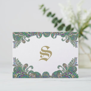 Svarskort Paisley Peacock Färg Bröllop OSA Kort
