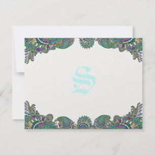 Svarskort Paisley Peacock Färg Bröllop OSA Kort