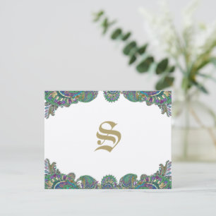 Svarskort Paisley Peacock Färg Bröllop OSA Kort