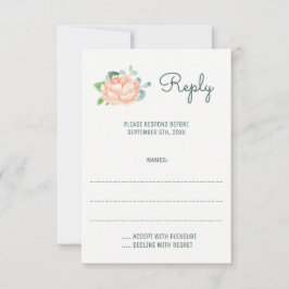 Svarskort Peach Peony Watercolor Bröllop OSA Kort