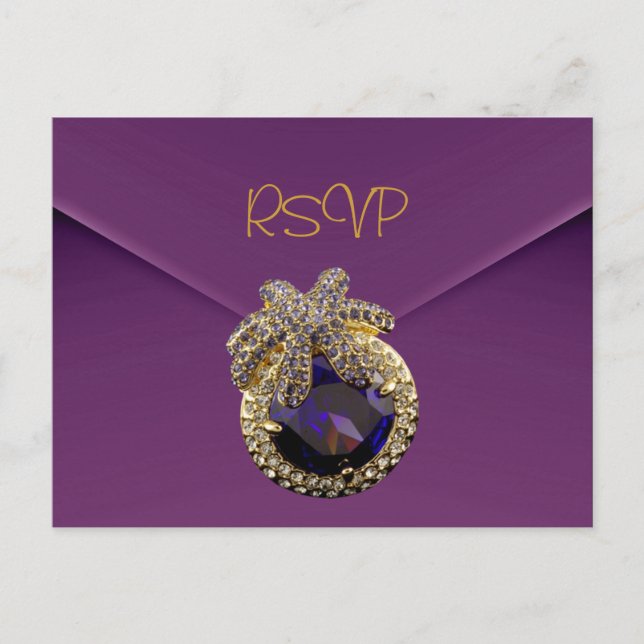 Svarskort Plum Purple Gold Jewel Inbjudan Vykort (Framsida)