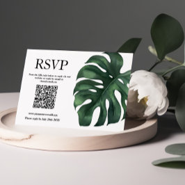 Svarskort QR-kod för grönt Tropical Handflatan Löv OSA Kort