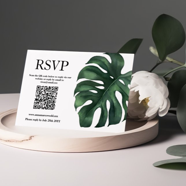 Svarskort QR-kod för grönt Tropical Handflatan Löv OSA Kort (Skapare uppladdad)