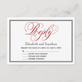 Svarskort Red Black and White Calligraphy Bröllop OSA Kort