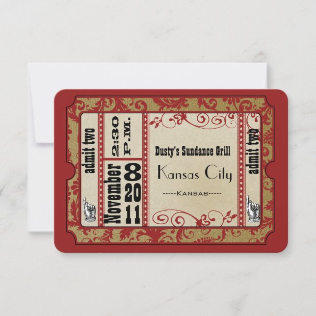 Svarskort Red & Guld Showbill Bröllop OSA Kort (Framsida)