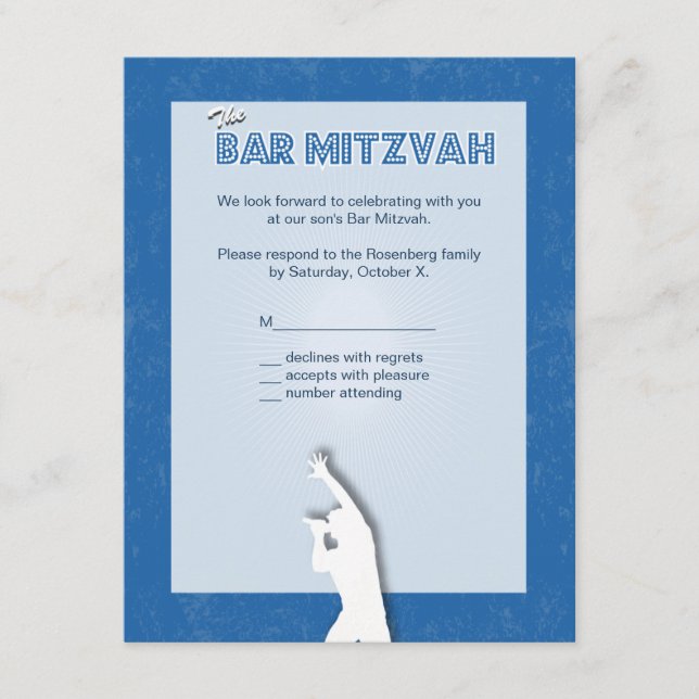 Svarskort rockstjärna Pub Mitzvah i blått OSA Kort (Framsida)