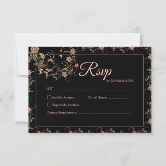 Svarskort Romantic Black and Tea Rosa Bröllop OSA Kort