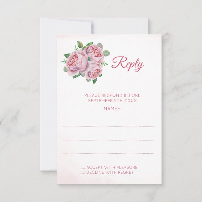 Svarskort rosa ros Bouquet Bröllop OSA Kort (Framsida)