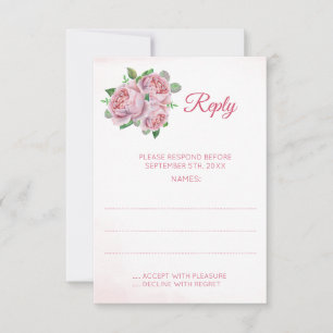 Svarskort rosa ros Bouquet Bröllop OSA Kort