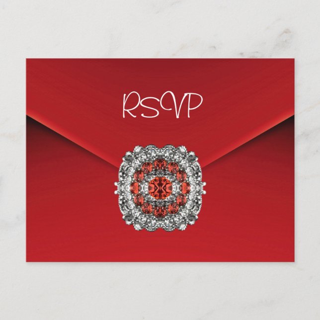 Svarskort RSVP-inbjudan Röd Diamant Juvel Inbjudan Vykort (Framsida)