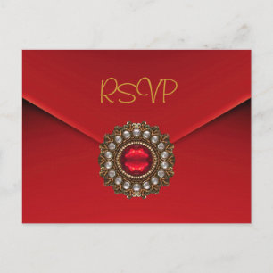 Svarskort RSVP-inbjudan Röd Guld Juvel Inbjudan Vykort