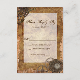 Svarskort RSVP Steampunk Industriell Vintage Trä OSA Kort