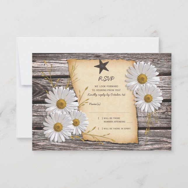 Svarskort Rustic Land Daisy Bröllop OSA Kort (Framsida)