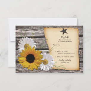 Svarskort Rustic Solros Daisy Bröllop OSA Kort