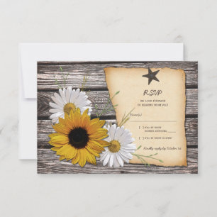 Svarskort Rustic Solros Daisy Bröllop - rev. OSA Kort