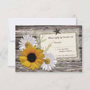 Svarskort Rustic Solros Daisy Snöre Bröllop OSA Kort