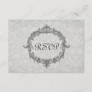 Svarskort silver och Grått Damask OSA Bröllop Kort