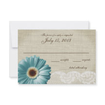 Svarskort Teal Daisy och Snöre Bröllop