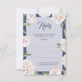 Svarskort White Peony Blommigt Blue Bröllop OSA Kort
