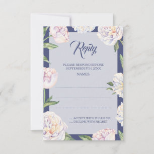 Svarskort White Peony Blommigt Blue Bröllop OSA Kort