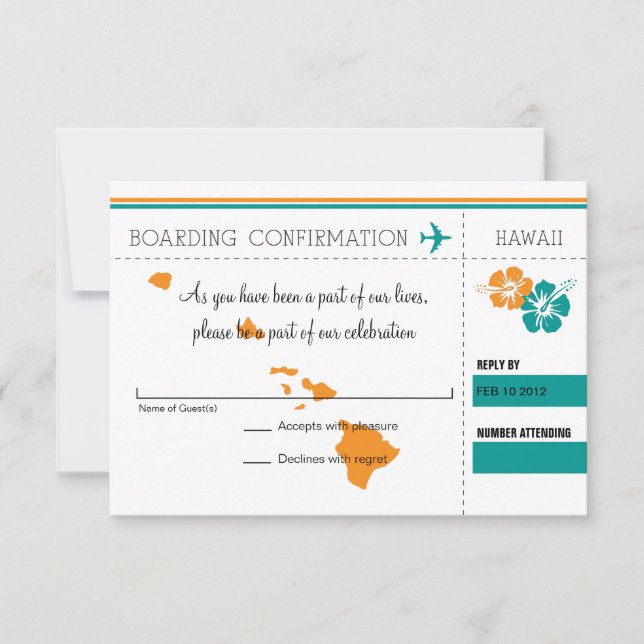Svarsmall Boardingpass till Hawaii Inbjudningar (Framsida)