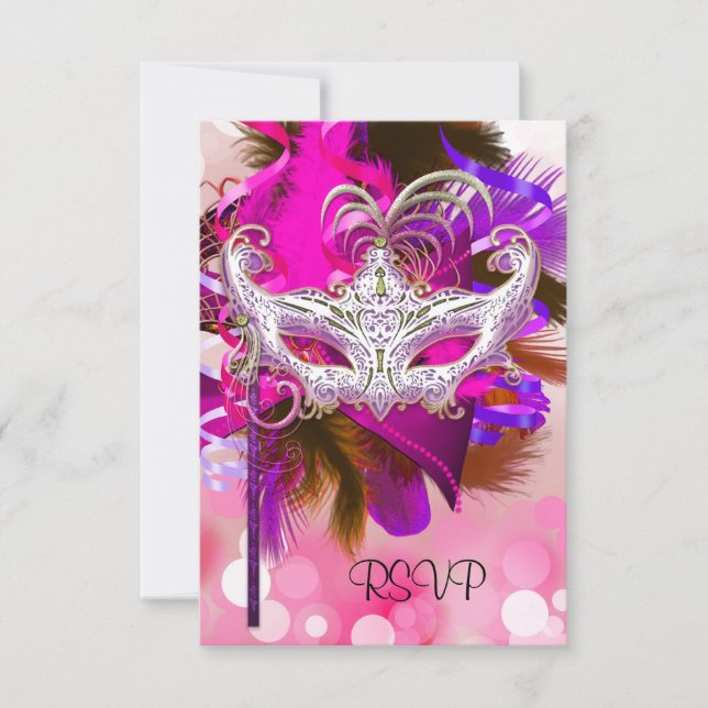 Svarsmask Mardi Gras Svart Lila Rosa OSA Kort (Framsida)