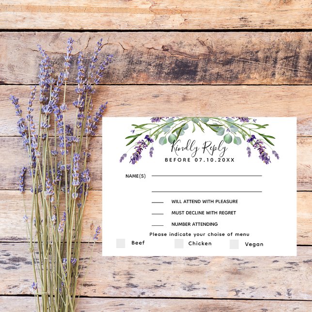 Svarsmeny för Lavender eucalyptus bröllop OSA Anteckningskort (Skapare uppladdad)