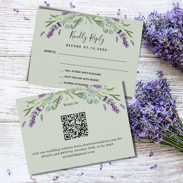 SvarsOSA för Lavender violet grönt QR bröllop Anteckningskort (Skapare uppladdad)