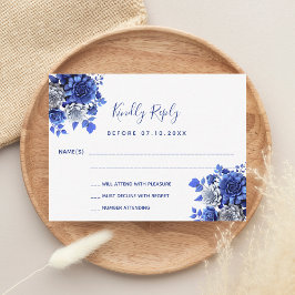 SvarsOSA för White blåa blommor bröllop Anteckningskort