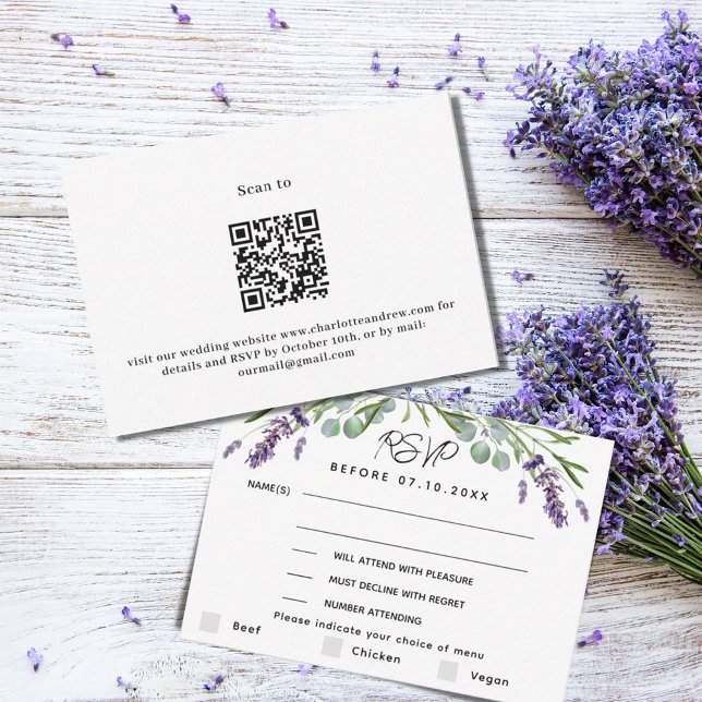SvarsOSA på bröllop-menyn för Lavender violet Anteckningskort (Skapare uppladdad)