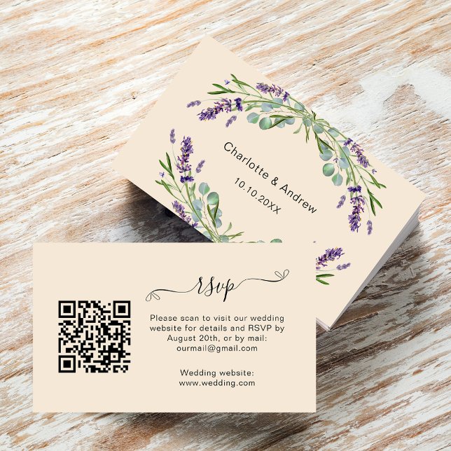 Svarswebbplats för Lavender bröllop beige QR OSA Tilläggskort (Skapare uppladdad)
