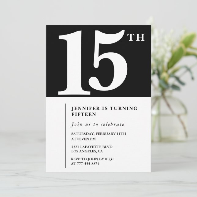 Svart 15-års inbjudan Elegant Chic Enkel (Stående Fram)