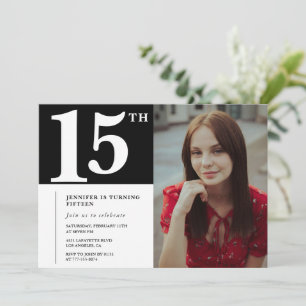Svart 15-årsinbjudningar Modern Chic Photo Inbjudningar