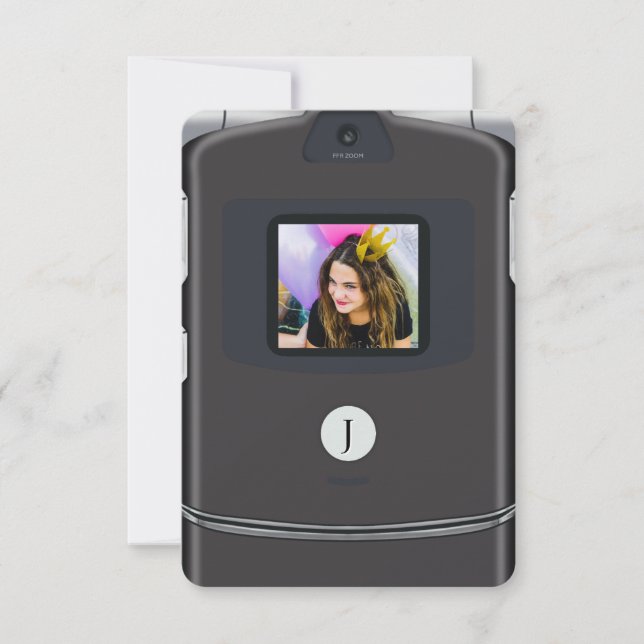 Svart 2000-tals Flip-telefon Födelsedagsinbjudan Inbjudningar (Framsida)