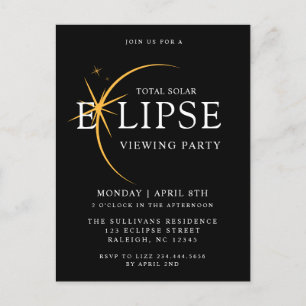 Svart 2024 totalt solariskt utseende Party Vykort