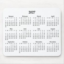 Svart 2027-kalender på vit bakgrund musmatta