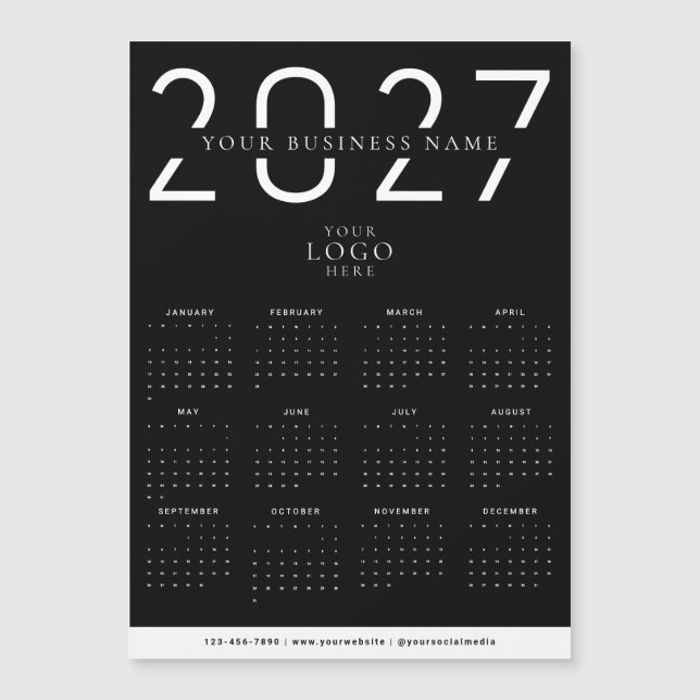 Svart 2027 Modern Kalendermarkör Magnet (Framsida)