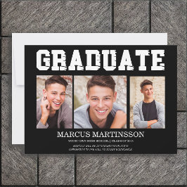 Svart 3-fotomeddelande från Studenten Inbjudningar