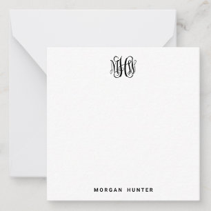 Svart 3 Initial Vinställning Skript Monogram Gör-d Anteckningskort