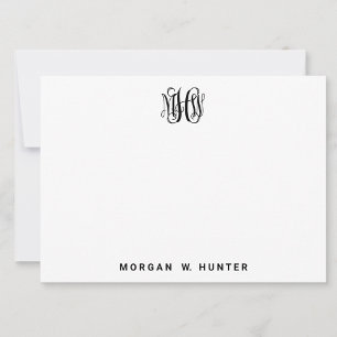 Svart 3 Initial Vinställning Skript Monogram Gör-d Tack Kort