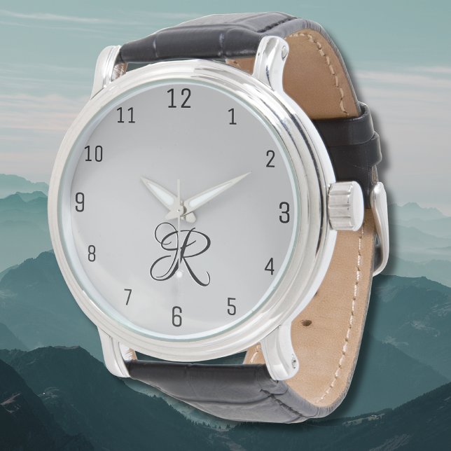 Svart 3D kalligrafi initialbokstav | Pastellgrå Armbandsur (Skapare uppladdad)