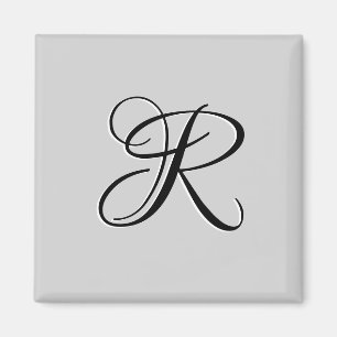 Svart 3D kalligrafi initialbokstav   Pastellgrå Magnet