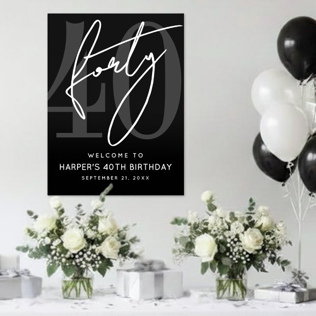 Svart 40-års födelsedagsfestskylt poster (Black 40th Birthday Party Sign )