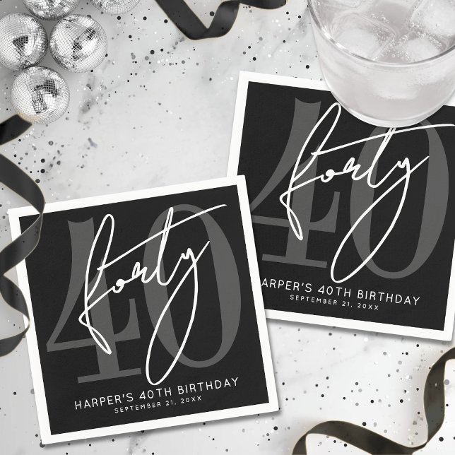 Svart 40-årsfest pappersservett (Black 40th Birthday Party Napkins )