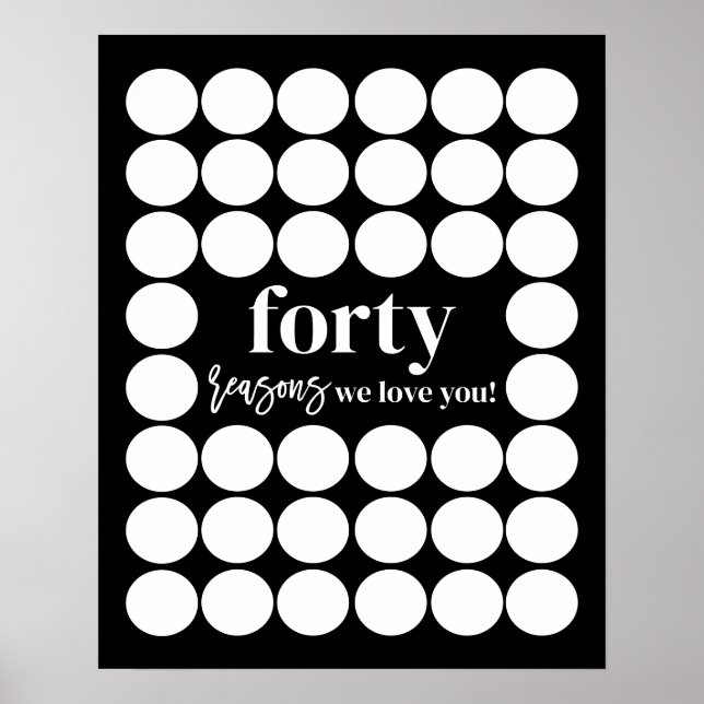 Svart 40 skäl vi Kärlekar er födelsedagskalkylen Poster (Framsidan)